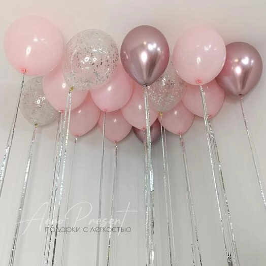 15 шаров, Розово-Серебристый микс - АКЦИЯ НА САМОВЫВОЗ