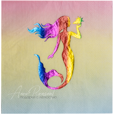 Салфетка Русалка радужн фольг 33см 6шт