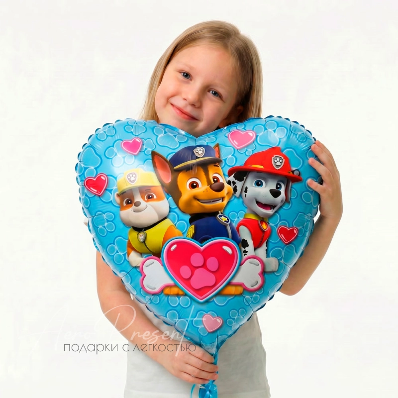 Фольгированный шар-сердце голубое "Щенячий Патруль"