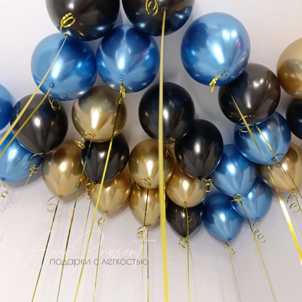 Микс шаров черный, синий, золотой хром