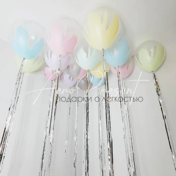 Микс нежных цветов браш, на ленте дождь