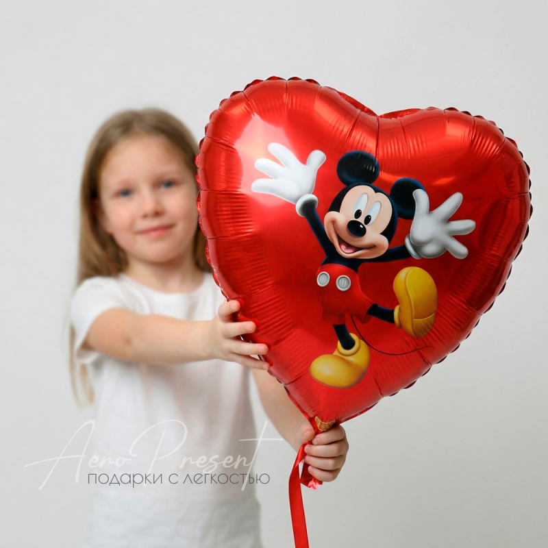 Фольгированный шар Микки в сердце