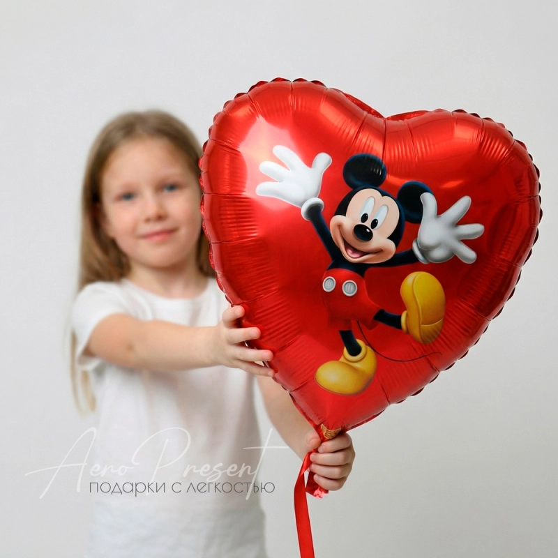 Фольгированный шар Микки в сердце
