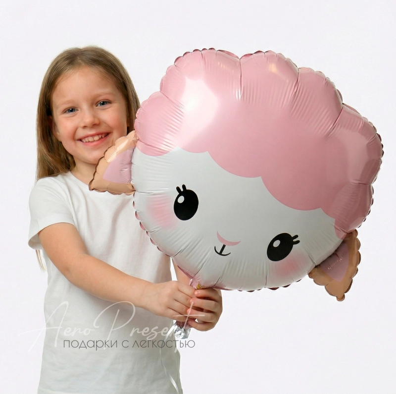 Фольгированный шар Фигура, Милая овечка, Розовый