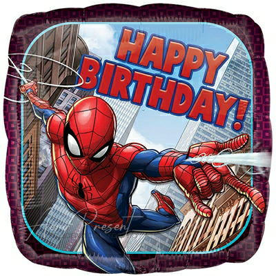 Летящий человек паук Happy Birthday, фольгированный шар
