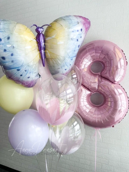 Букет шаров "Нежная бабочка" с цифрой