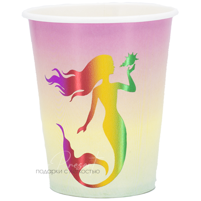 Стакан Русалка радужная фольг 250мл 6шт