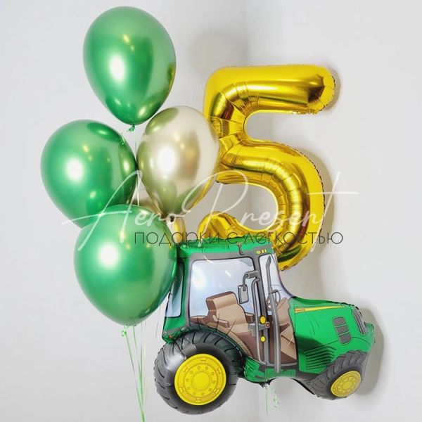 Набор с цифрой и зеленым трактором