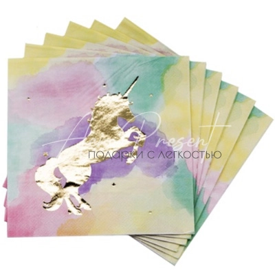 Салфетка Единорог золотой 33см 6шт