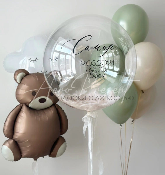 Набор шаров на выписку с мишкой и облачком