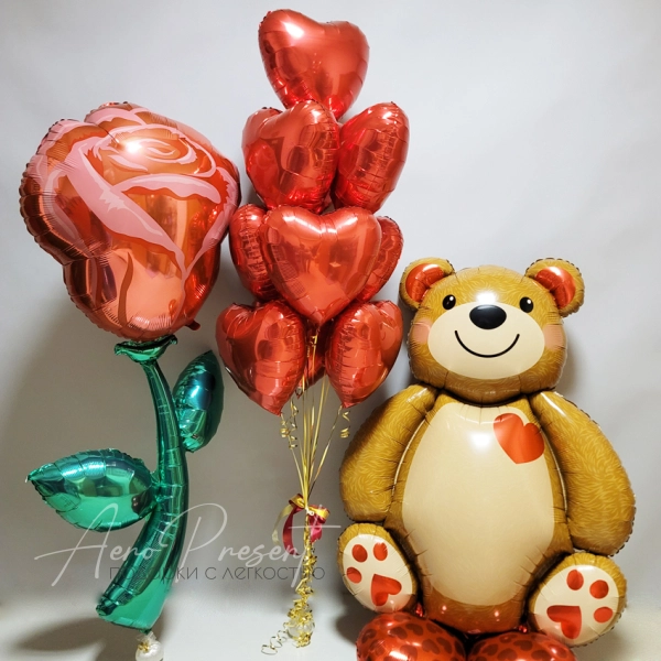 Набор "Влюбленный мишка и гигантская роза"