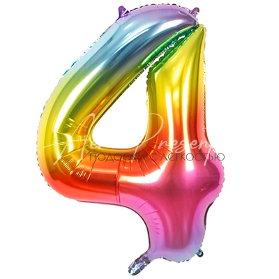 Фольгированная цифра, радуга металлик, 4