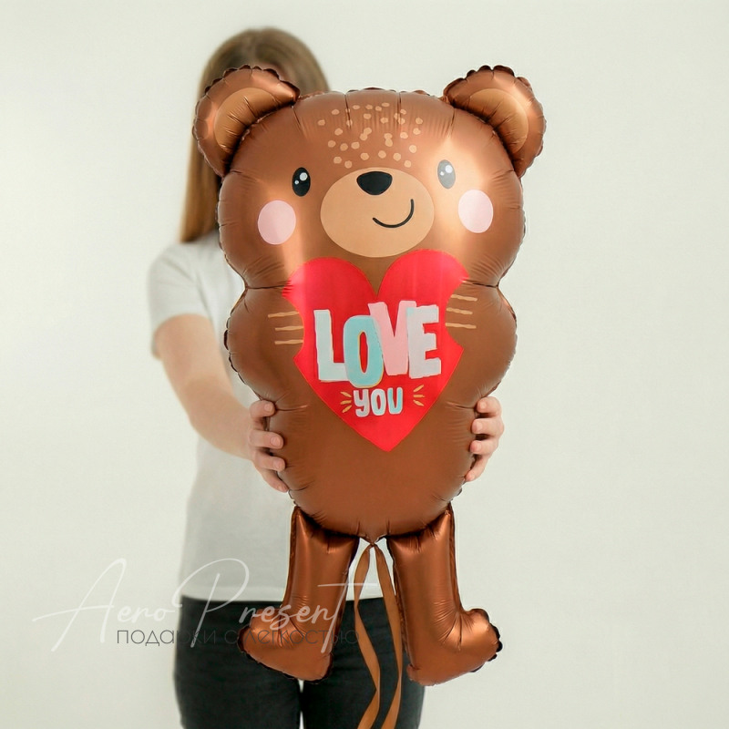 Фольгированный шар, Мишка с сердцем, Люблю