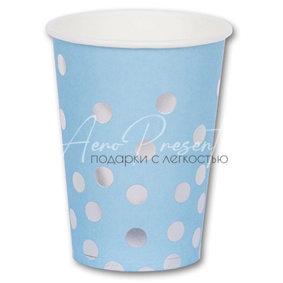 Стакан бум Горошек серебряный 250мл 6шт