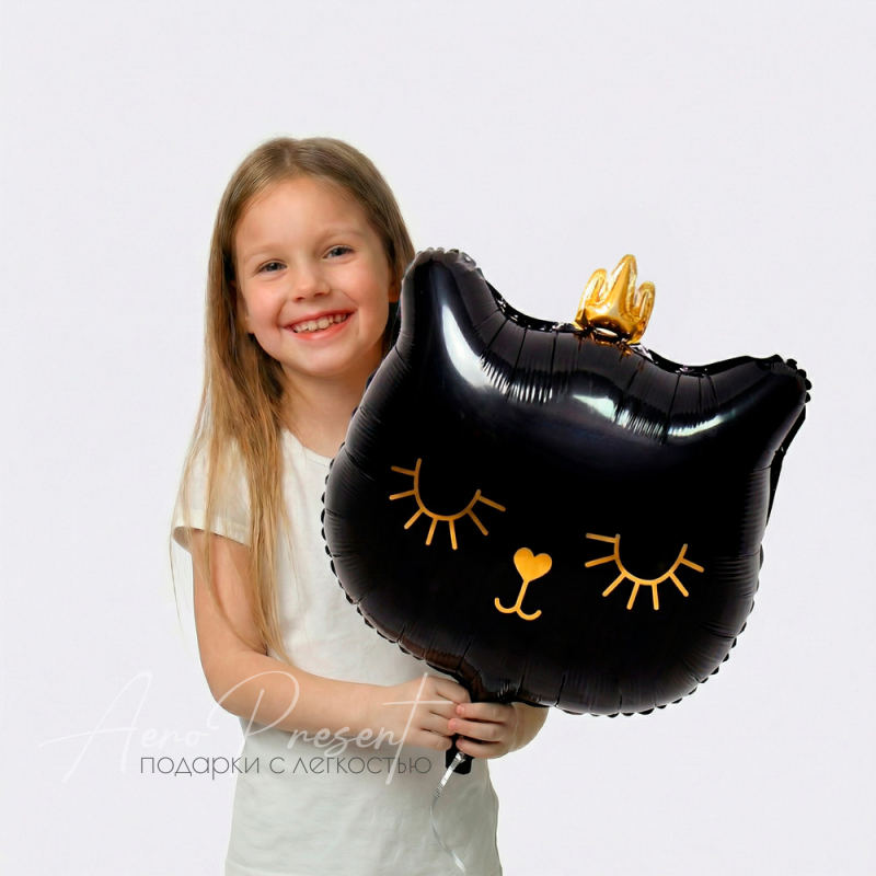 Фольгированный шар Голова черной кошки с короной