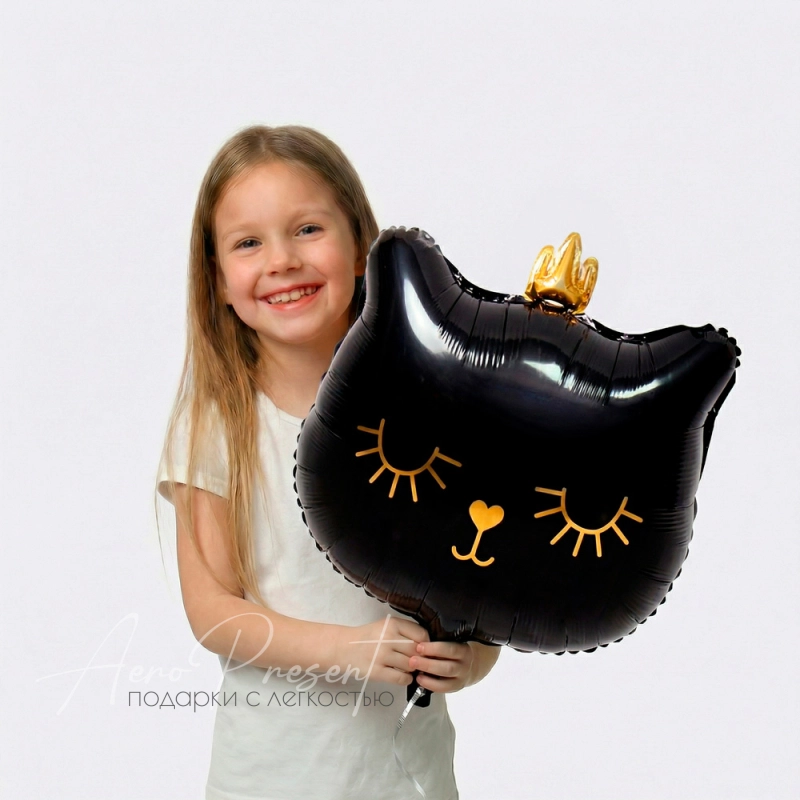 Фольгированный шар Голова черной кошки с короной