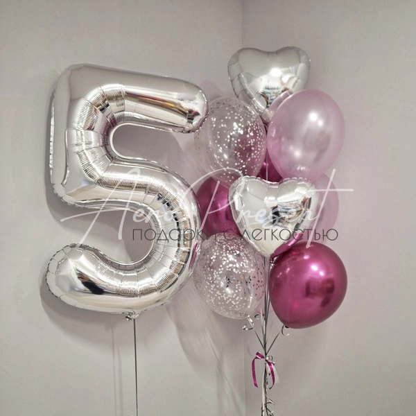 Набор шаров "Розовая роскошь" с цифрой на выбор