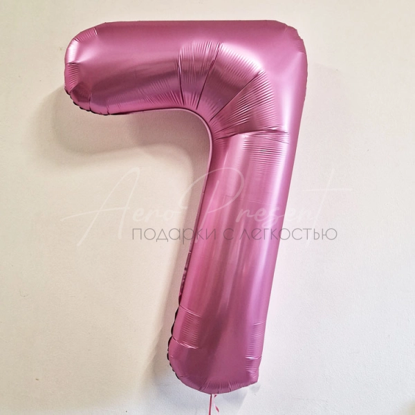 Фольгированная цифра, розовый сатин, 7