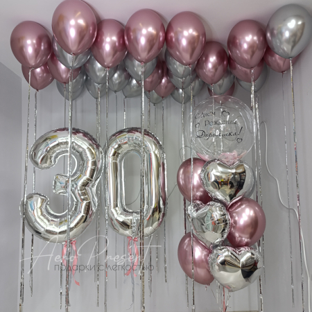 Набор воздушных шаров "Розово-серебряный дождь"