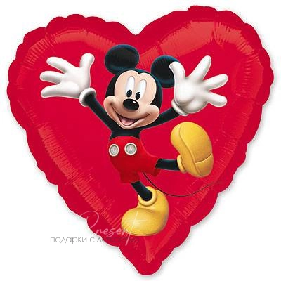 Фольгированный шар Микки в сердце