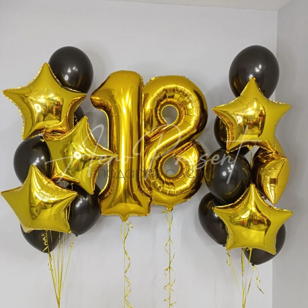 Сет шаров на 18 лет "Черно-золотой"