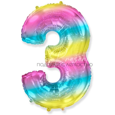 Фольгированная цифра "Нежная радуга", 3