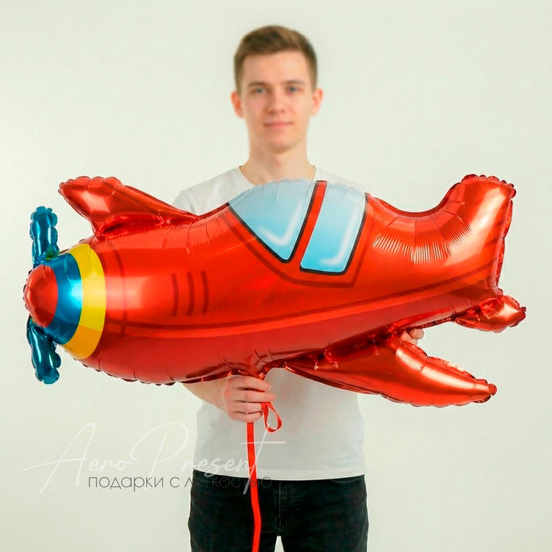 Самолёт красный, винтаж, фольгированный шар
