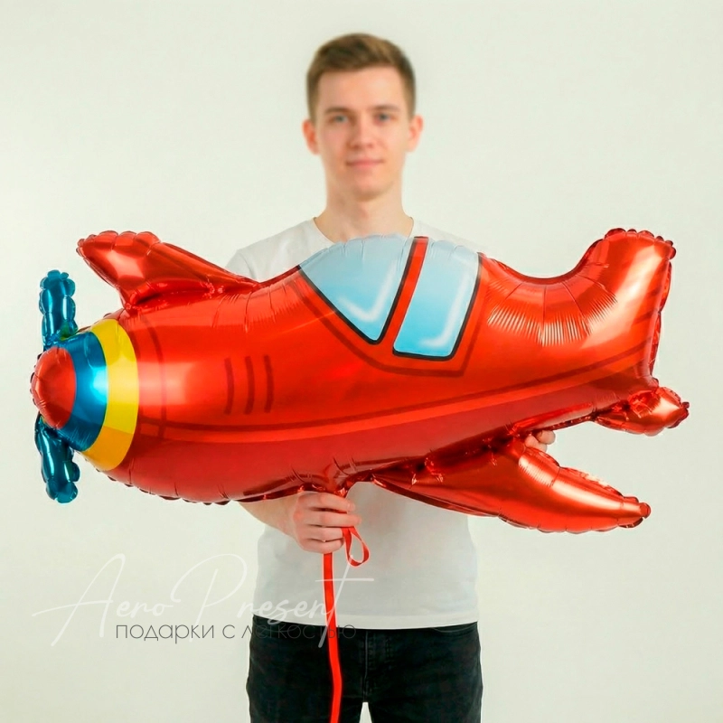 Самолёт красный, винтаж, фольгированный шар