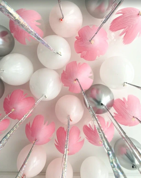 Набор серебристо розовый с шарами браш, на ленте дождь