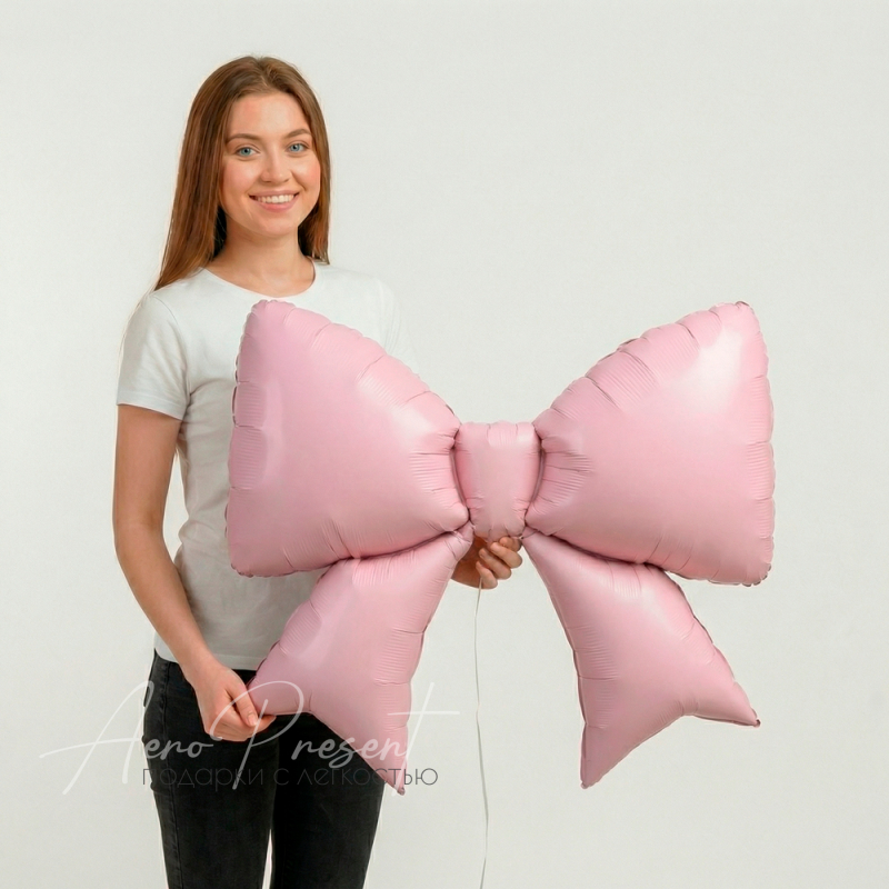 Фольгированный шар  Бант, Розовый, Сатин