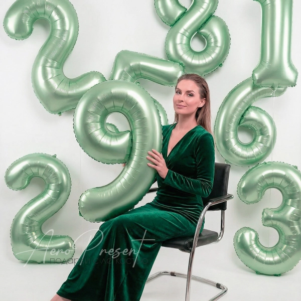 Фольгированная цифра авокадо, сатин