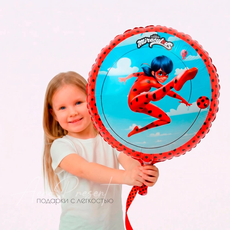 Леди Баг в полете, круг, фольгированный шар