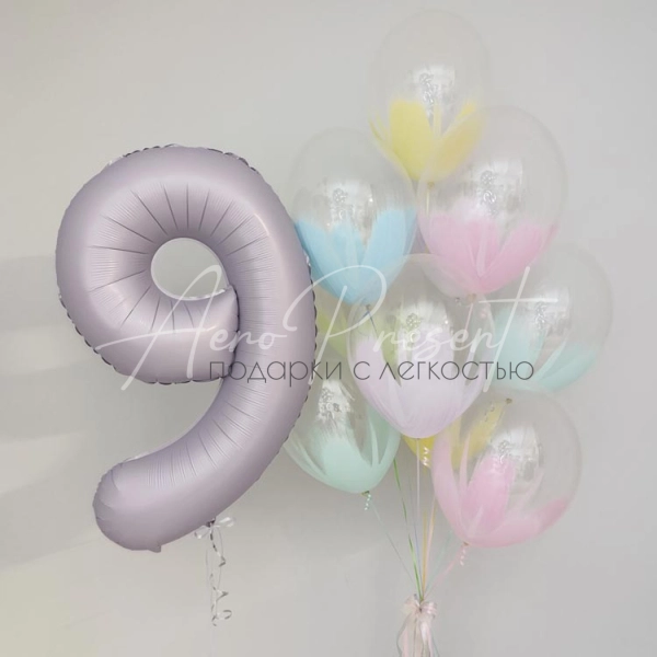 Набор шаров "Нежный браш и цифра"