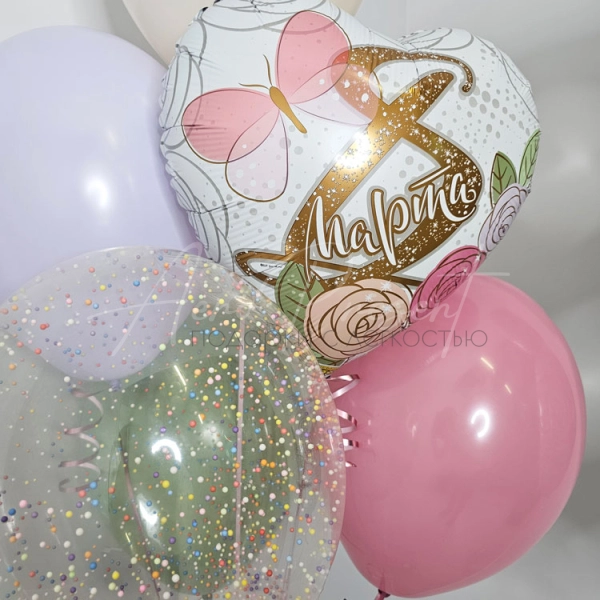 Набор шаров с цифрой "Бабочки и цветы"