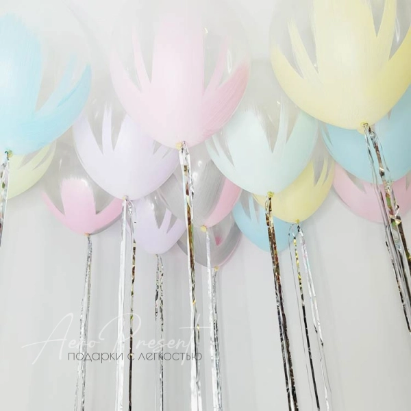 Микс нежных цветов браш, на ленте дождь