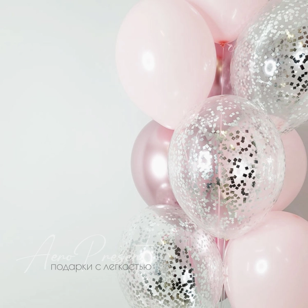 Фонтан "Микс розового с серебряным конфетти"