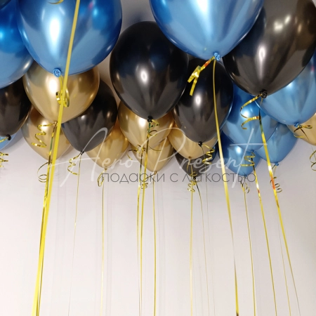 Микс шаров черный, синий, золотой хром