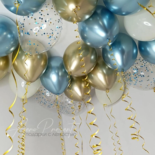 Микс шаров "Сине-Золотой", с конфетти