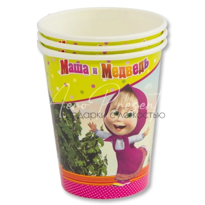 Стакан бум Маша и Медведь 250мл 6шт