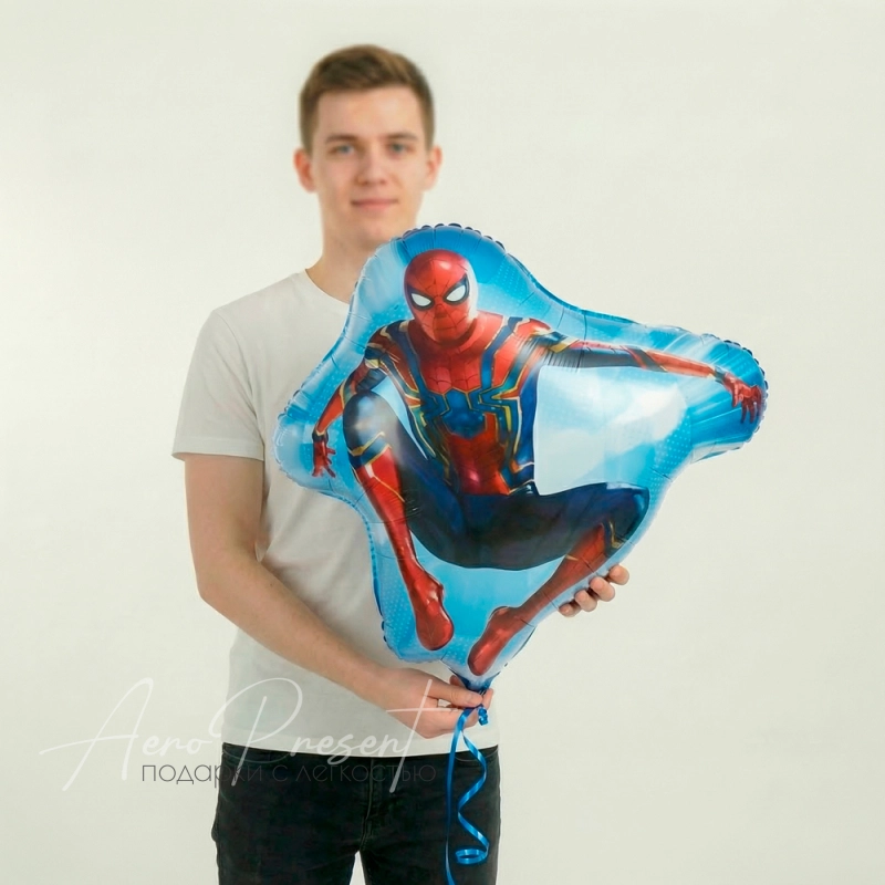 Человек Паук в прыжке на синем, фольгированный шар