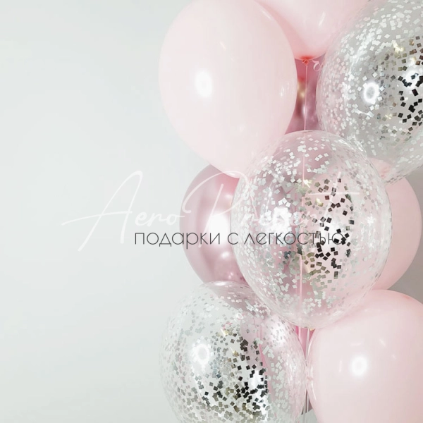 Фонтан "Микс розового с серебряным конфетти"