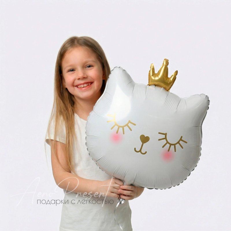 Фольгированный шар Фигура, Котенок Принцесса, Белый
