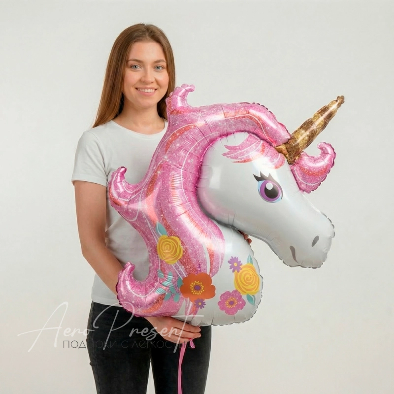 Розовый единорог, фольгированный шар