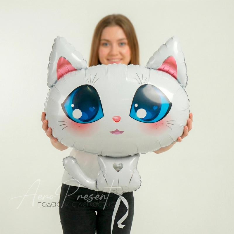 Фольгированный шар Фигура, Котенок, Белый