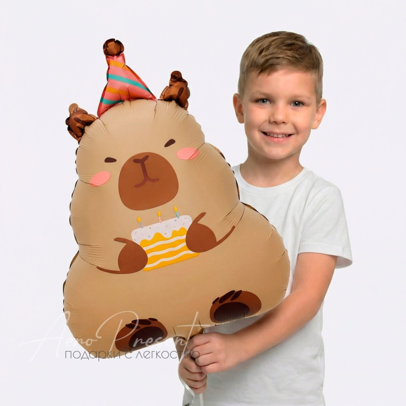 Фольгированный шар Фигура, Капибара с тортиком