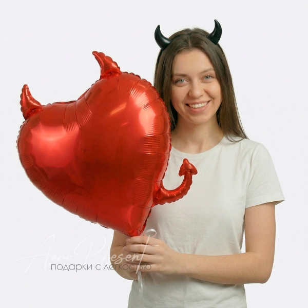 Фольгированный шар Сердце, Чертенок, Красный