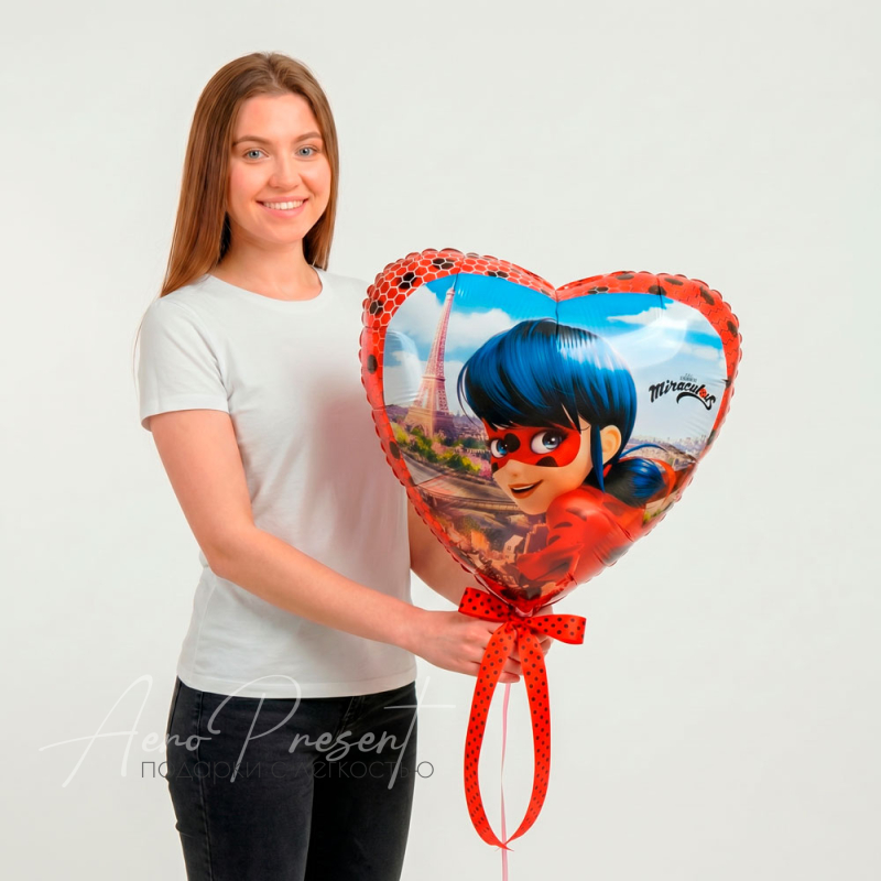 Леди Баг, сердце, фольгированный шар