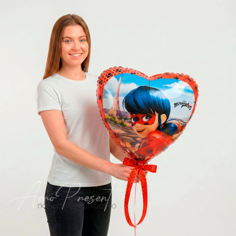 Леди Баг, сердце, фольгированный шар