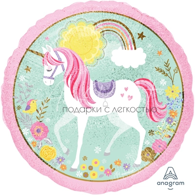Единорог на лугу, голография, фольгированный шар