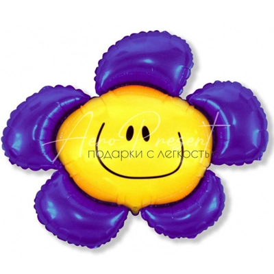 Фиолетовый смайл-цветок, фольгированный шар